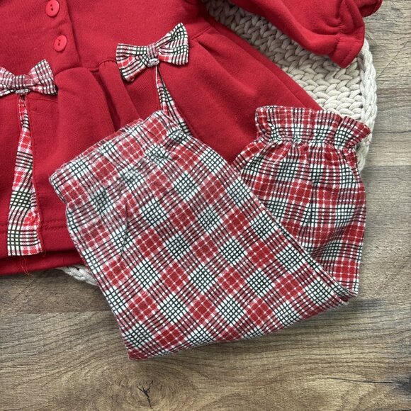 Vintage Little Lindsey Red Plaid Baby Outfit Bow Accents 12 Months Top & Pants - Picture 5 of 7